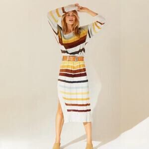 Jen's Pirate Booty Swallowtail Maxi Dress Crochet Knit Colorful Lurex Stripe